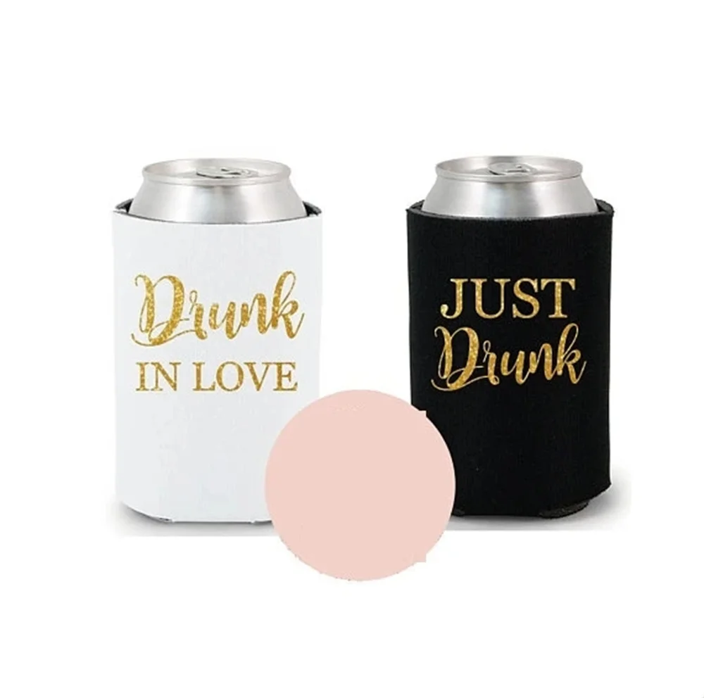 

Customize Glitter Wedding Drunk In Love Bride Drink Coolers Bachelorette Survival Kit Bottle Beer Can Holders Beverage Covers