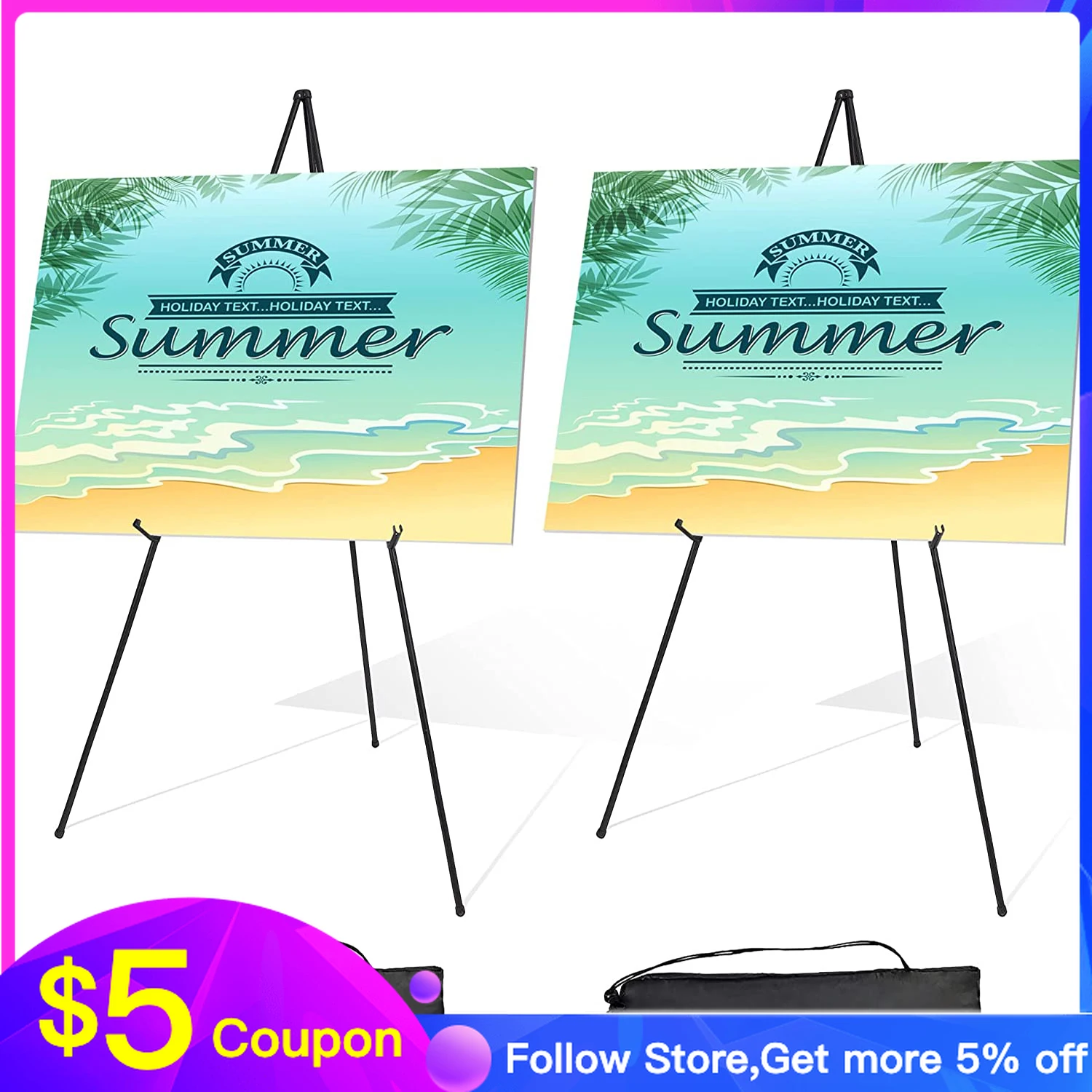 

Display Easel Stand for Wedding Sign & Poster 63'' Portable Art Easel for Floor Adjustable Metal Easel Black Art Supplies