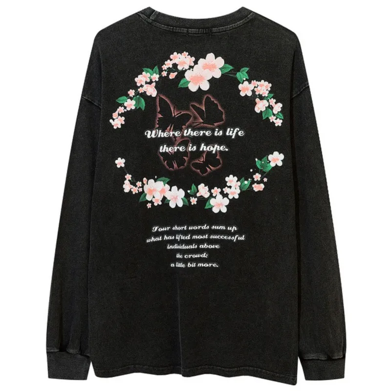 

Новинка Осень-зима 2023, мужские модные корейские винтажные потертые свитшоты с цветочным принтом, рубашки с длинными рукавами