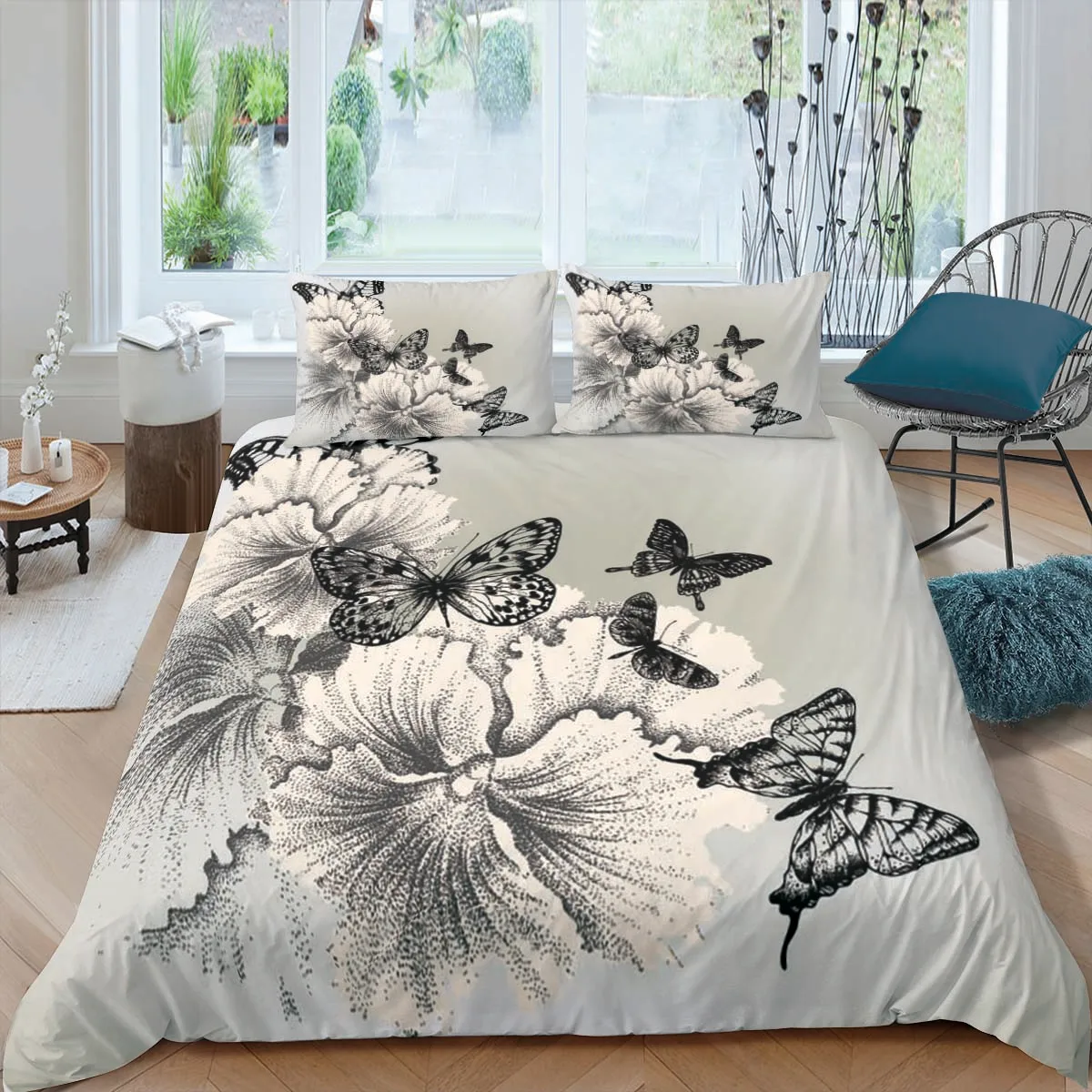 

Black Death Moth Bedding Set Gothic Skull Duvet Cover Set Butterfly Bedclothes 2/3pcs 220x240 King Size Luxury Home Textiles