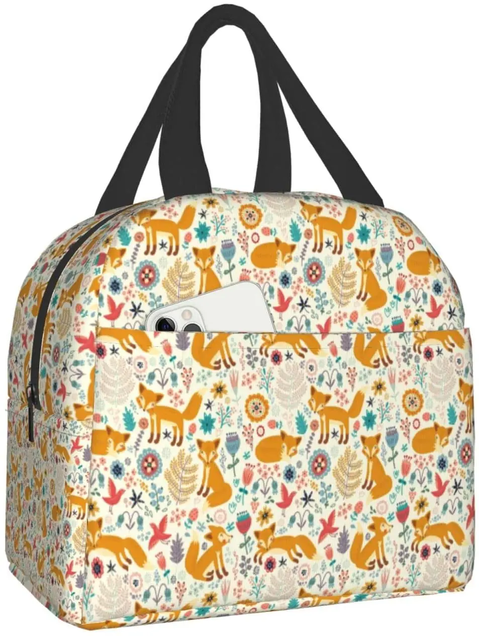 

Cute Foxes Insulated Tote Lunch Bag for Women & Men, Reusable Portable Thermal Cooler Box for Work Picnic Travel
