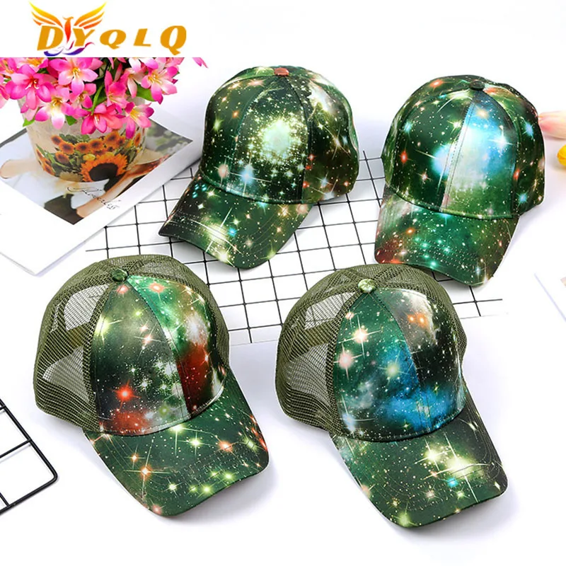 

Factory Direct Star Print Baseball Cap Wholesale Summer Sun Hat Back Buckle Hip Hop Hat Ponytail Mesh Cap Twinkling Stars