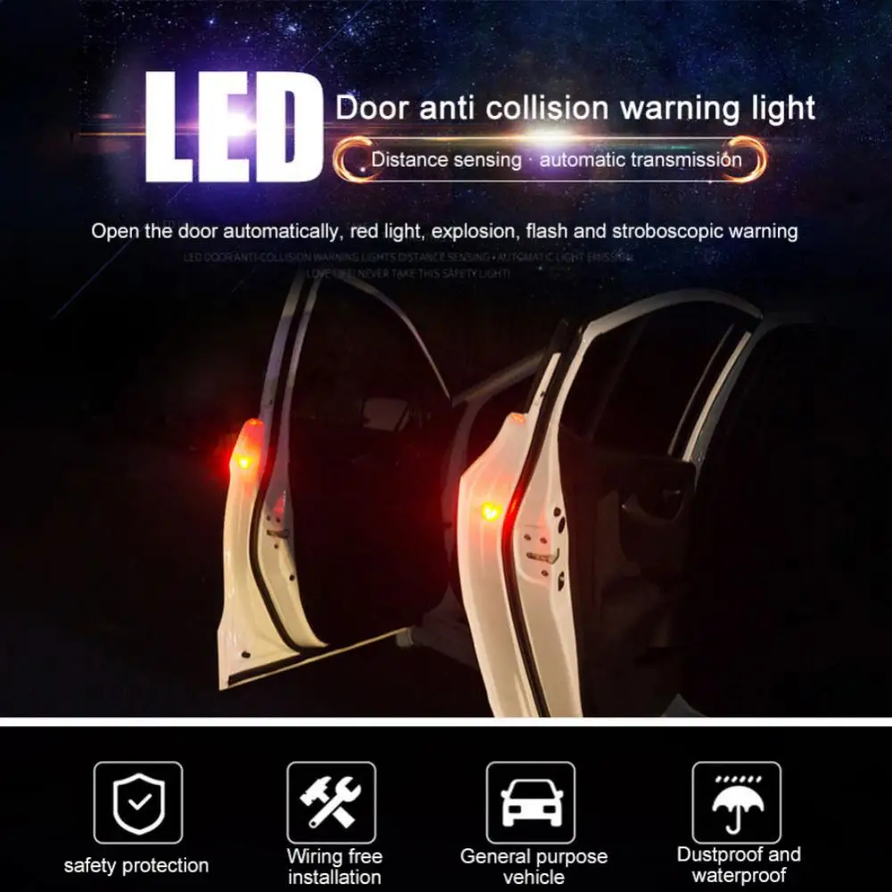 

5 Led Wiring-free Flashing Sensor Light Safety Anti-collision Warning Light Universal Door Warning Light Car Accessories 5led