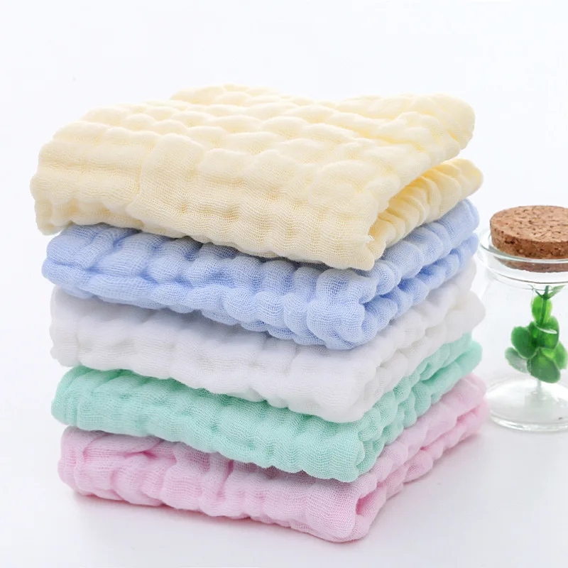 

5pcs/lot Muslin 6 layers Cotton Soft Baby Towels Face Towel Solid Handkerchief Bathing Feeding Bibs Washcloth Wipe burp cloths