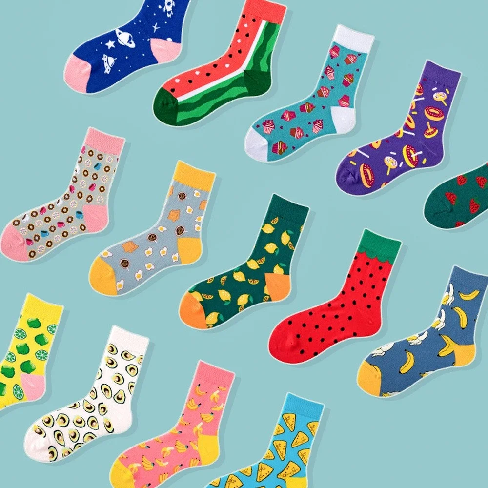 Harajuku Kawaii Cute Fashion Colorful Cotton Socks Women Pink Fruit Lemon Waterlemon Banana Novelty Funny Socks