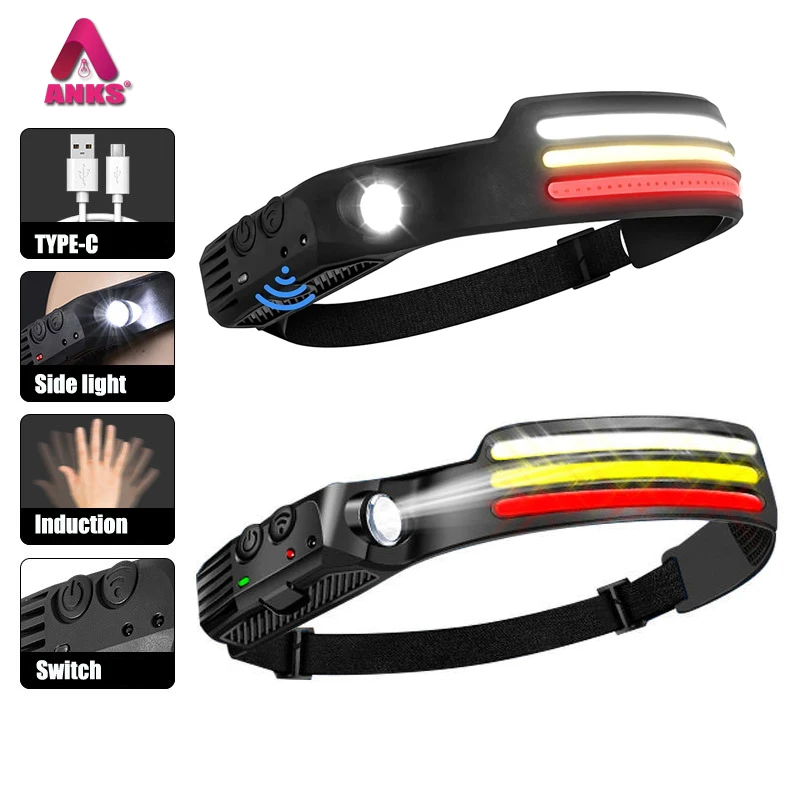230° Strip Motion Sensor Headlamp LED Rechargeable Headlamp Flashlight Waterproof  Night Light for Camping, Hiking, Running