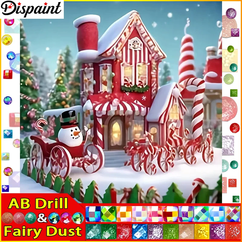 Dispaint Fairy Dust AB 5D Diy Алмазная картина Вышивка крестиком "Пейзаж Снеговик Дом"