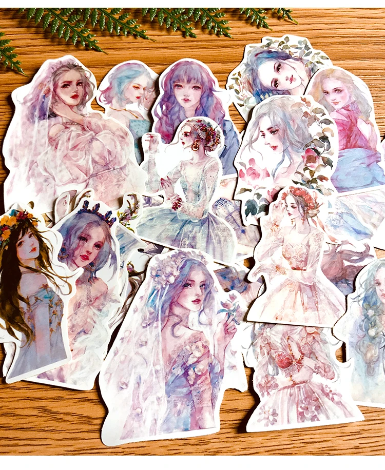 

36Pcs/Pack Watercolor Fantasy Girl Stickers Crafts and Scrapbooking Stickers Book Student Label Decorative Sticker
