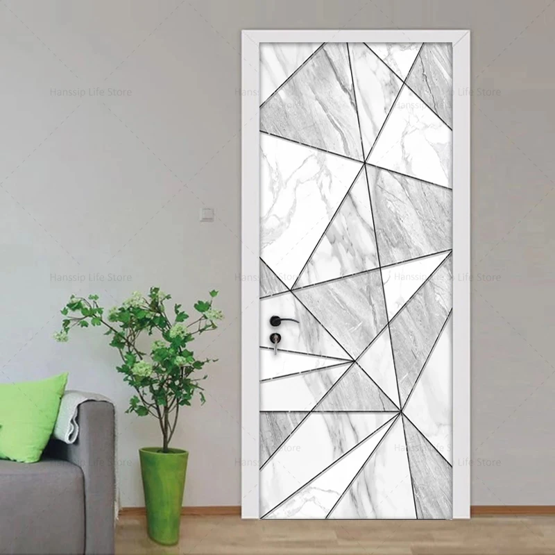 3D Трехмерная Геометрическая дверная наклейка черный и белый стиль подходит для