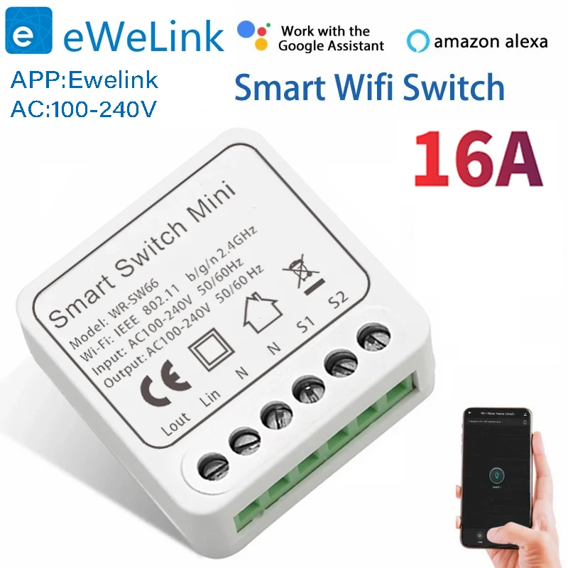

Умный мини-выключатель EWelink с поддержкой Wi-Fi, 110 В, 220 В, 16 А