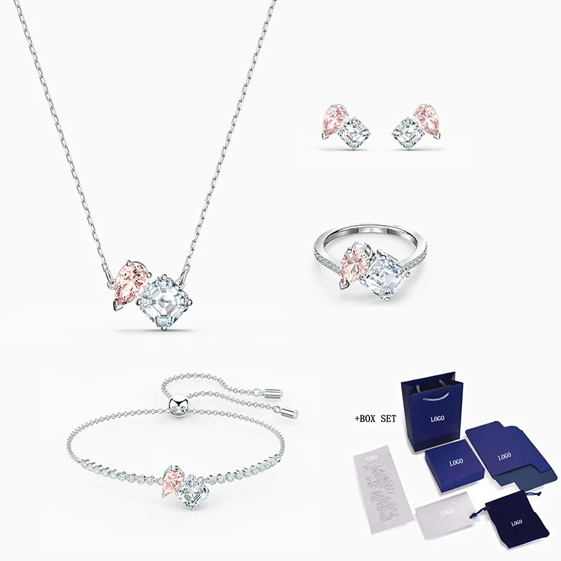 

2020 Fashion SWA New ATTRACT SOUL Set of Two Bright White and Rose Red Crystal Jewelry Women Elegant Romantic Luxury Set Jewelry
