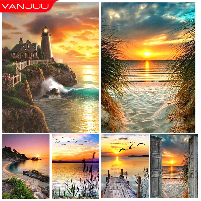 

Seascape 5D Diamond Painting Seascape Full Drill Diamond Mosaic Scenery Diamond Embroidery Kits DIY Rhinestones Home Decor Gift