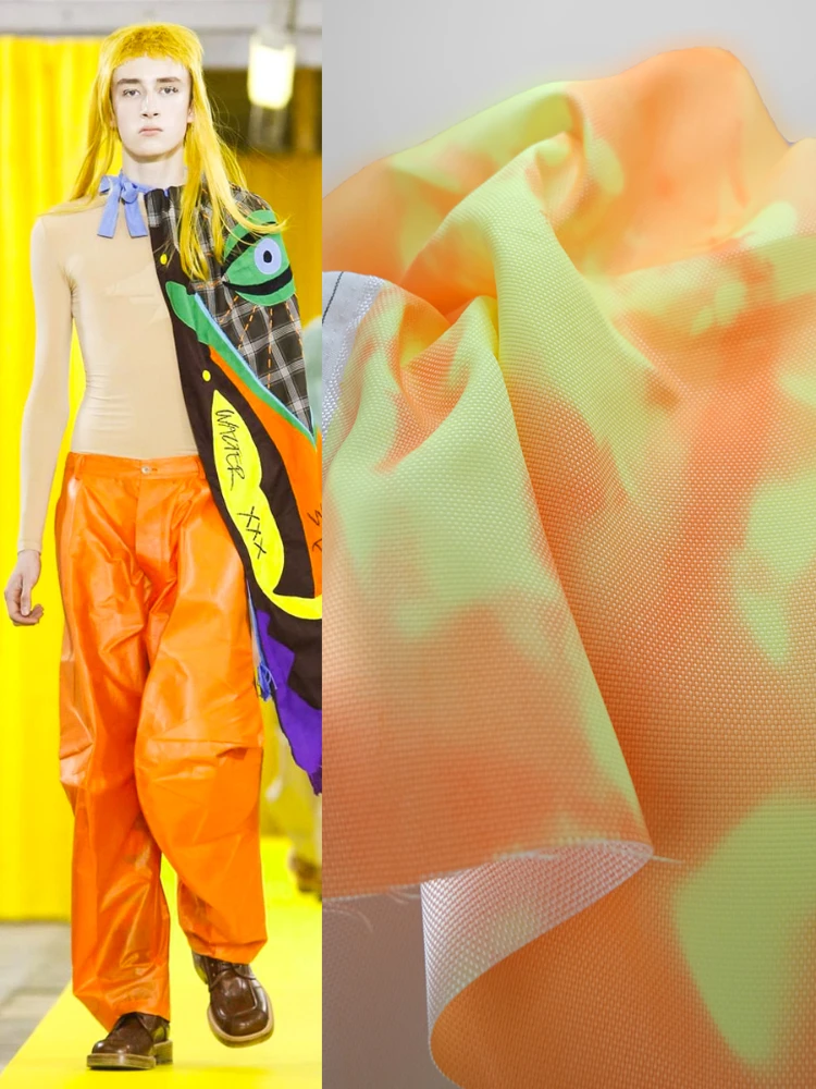 

Temperature Sensitive Polyester Martin Fabric Orange To Yellow Color Changing Fashion Apparel Handmade DIY Creative Design Cloth