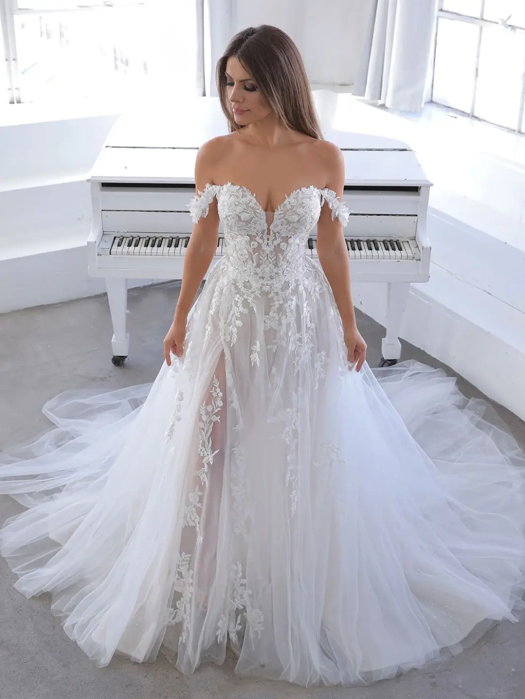 

Off Shoulder Appliques Tulle Mermaid Delicate Trumpet Wedding Dresses For Women Bride Dress Vestidos De Novia Custom Made Color