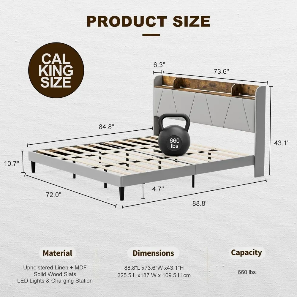 Оправы для кровати California King с зарядной станцией и полкой хранения изголовья