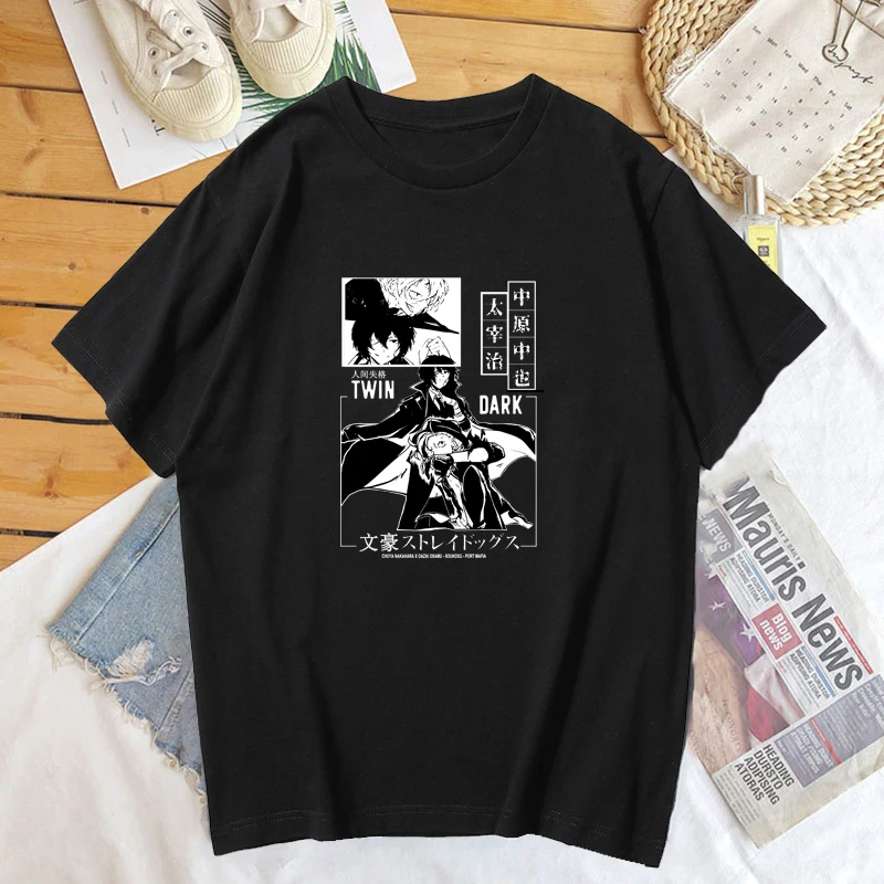 

Футболка Bungou с изображением бродячих собак, чууя накахара, женская и мужская футболка с принтом дазай Осаму, графическая футболка, хлопкова...