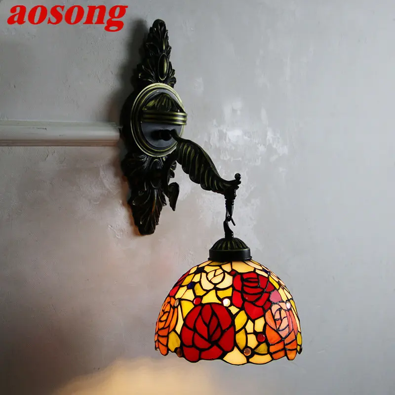 

AOSONG Tiffany Wall Lamp LED Vintage Creative Design Sconce Light for Home Living Room Hotel Corridor Decor