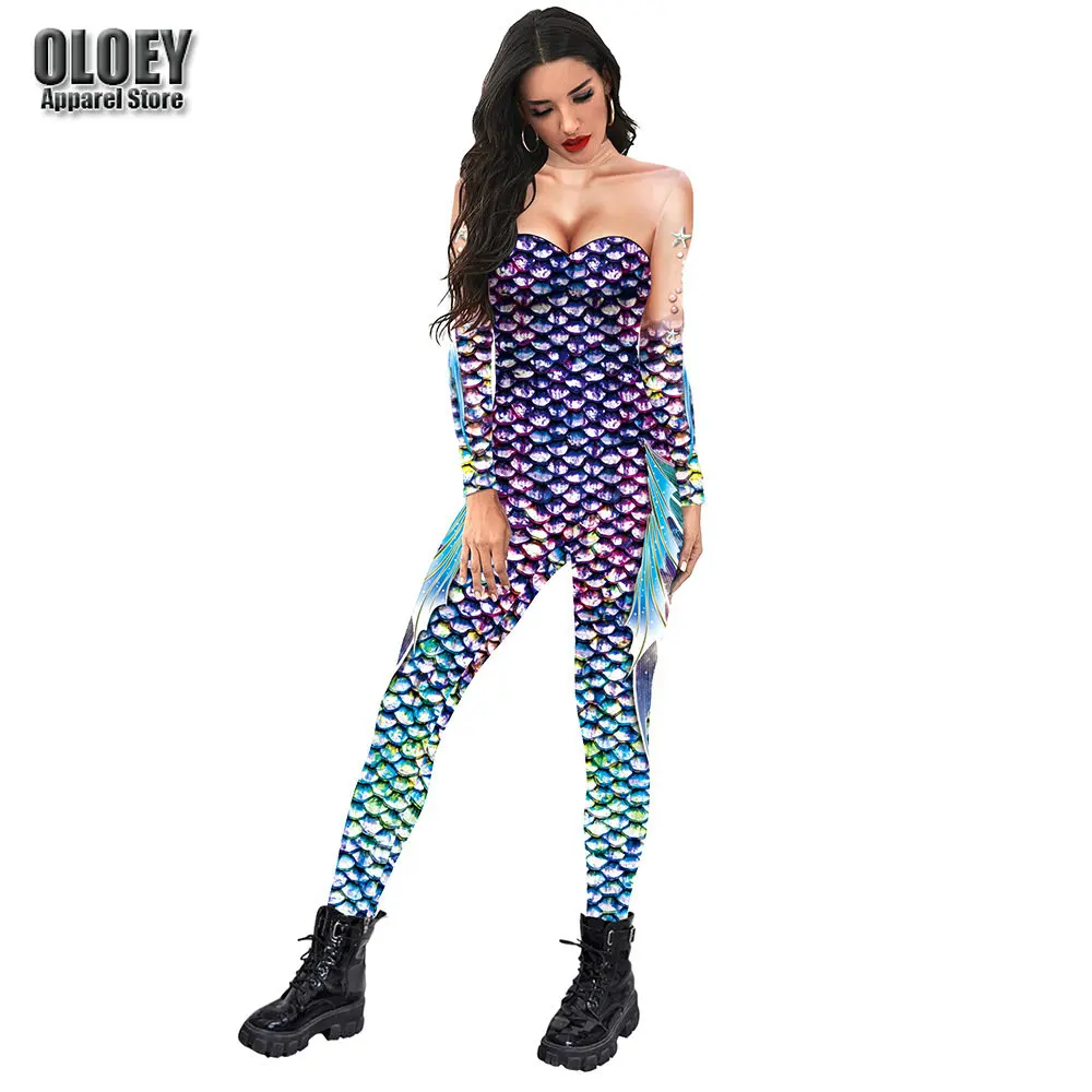 

Женский и мужской Облегающий комбинезон с 3D-принтом «русалка»