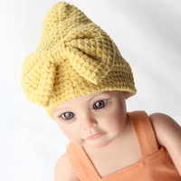 0 24m waffle crochet knitted beanie for baby girl newborn big bow warm hospital hat new born turban baby triangular witch cap
