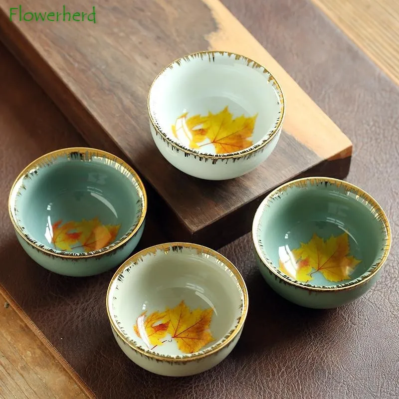 

Chinese Style Tea Cup Ceramic Hand Painted Gold Maple Leaf Single Cup Creative Chinese Style Tea Set Tea Bowl Tea Travel