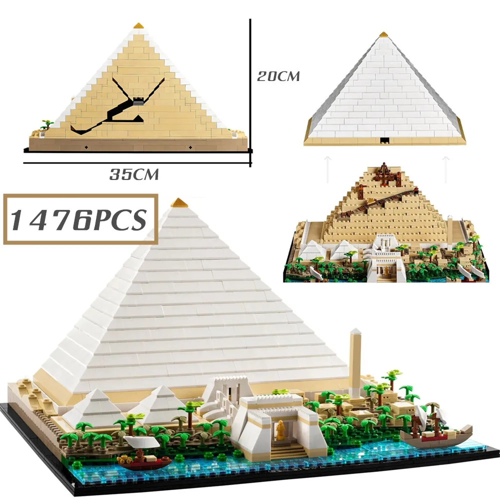 

1476PCS EGYPT The Great Pyramid Model City Giza Architectured StreetView Fit 21058 Model Building Blocks Bricks DIY Toys Gift
