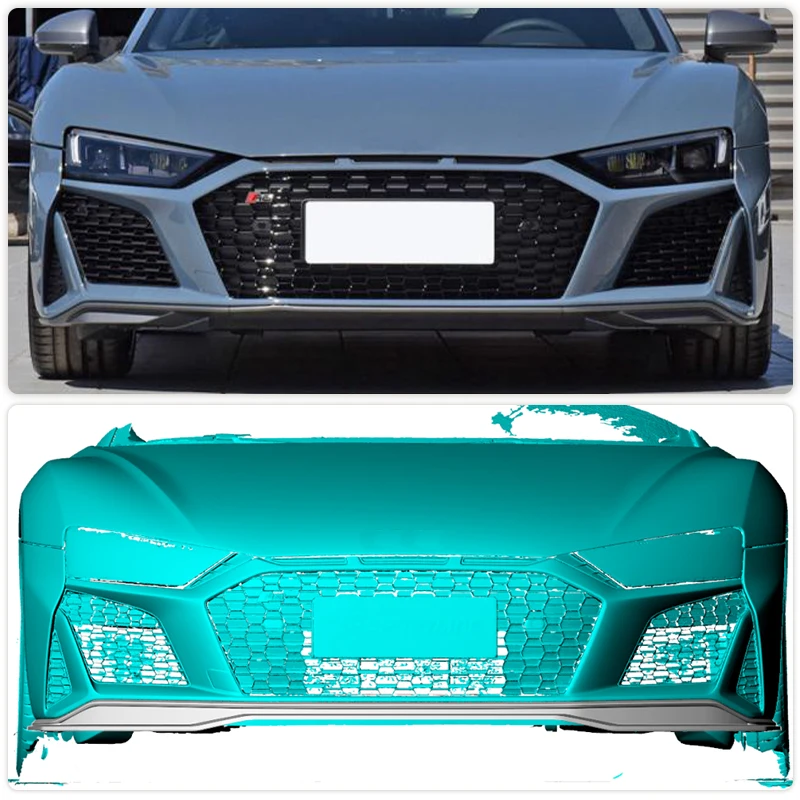 Фото Спойлер-накладка на передний бампер из сухого карбона (препрег) для Audi R8 V10 Coupe Spyder 2022-2024, защитная накладка на передний бампер, элемент обвеса №1