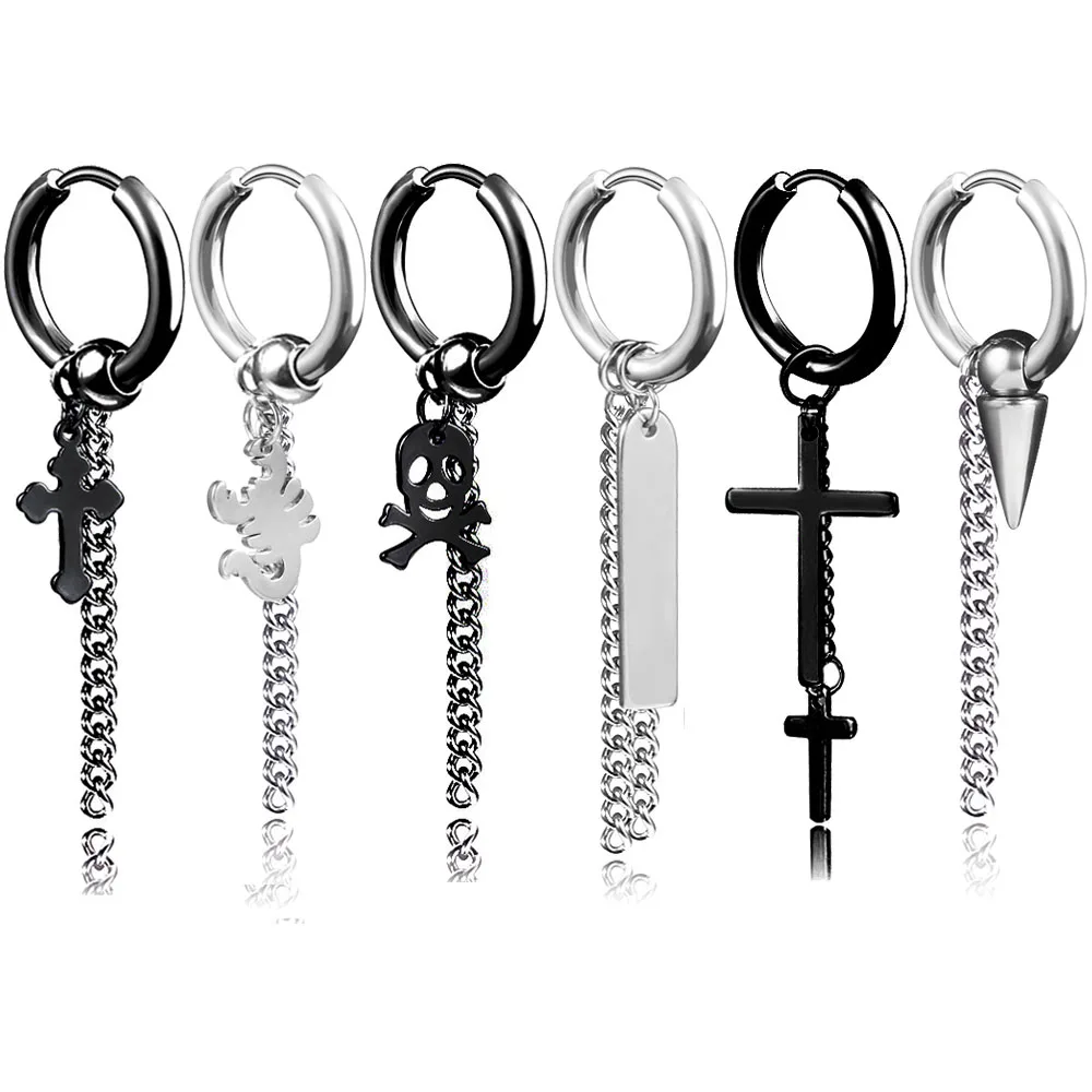 

New Arrival Stainless Steel Stud Earrings Cross Star Scorpion Tassel For Women Men Fashion Hip Hop Ear Jewelry Gifts