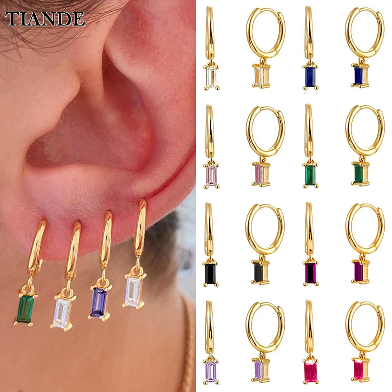 

TIANDE Silver Color Gold Plated Hoop Drop Earrings for Women Colour CZ Zircon Piercing Dangle Earrings 2022 Jewelry Wholesale