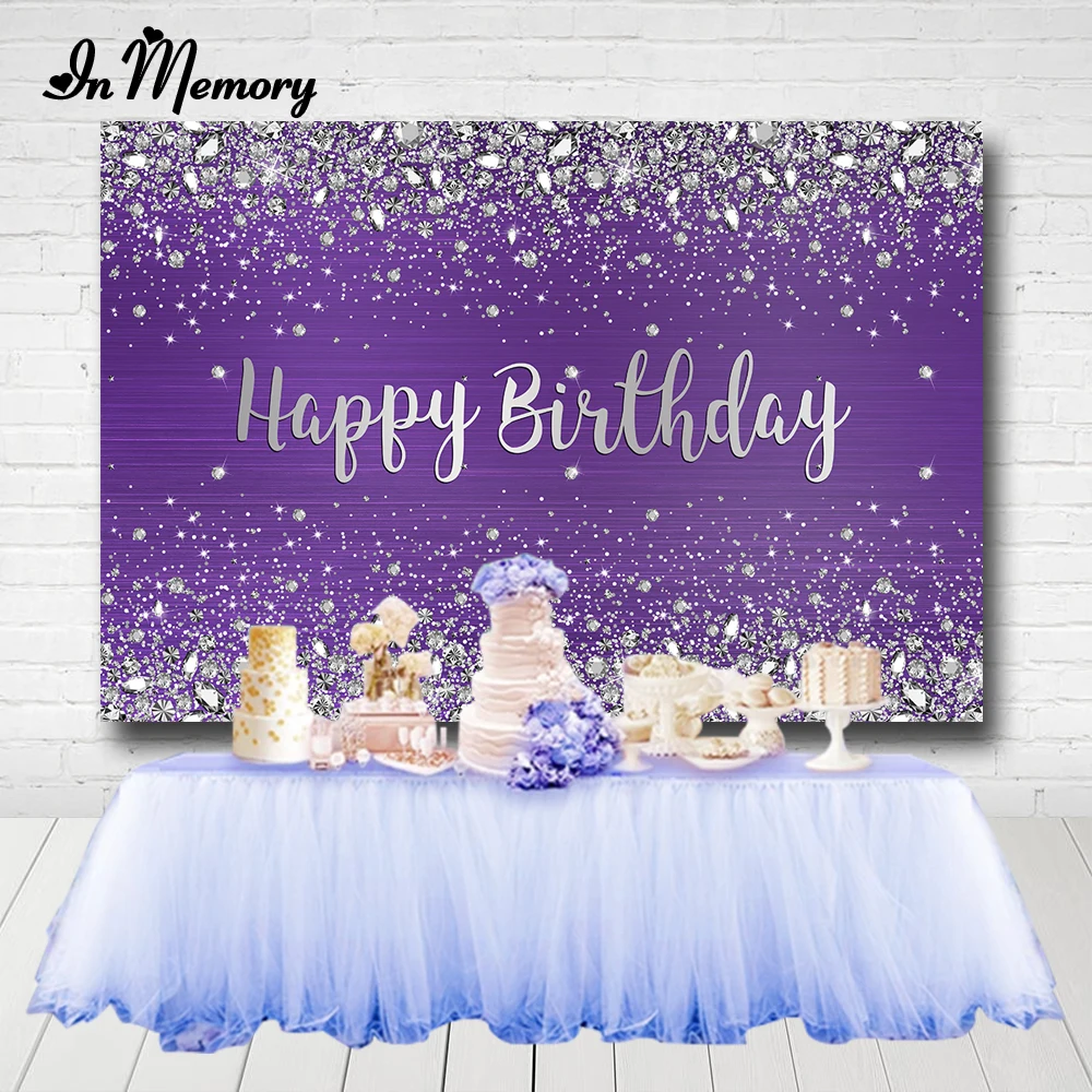 

Серебряные блестящие бриллианты фиолетовый фон для фотосъемки Леди Женщины Взрослый День Рождения Вечеринка фон для фотостудии