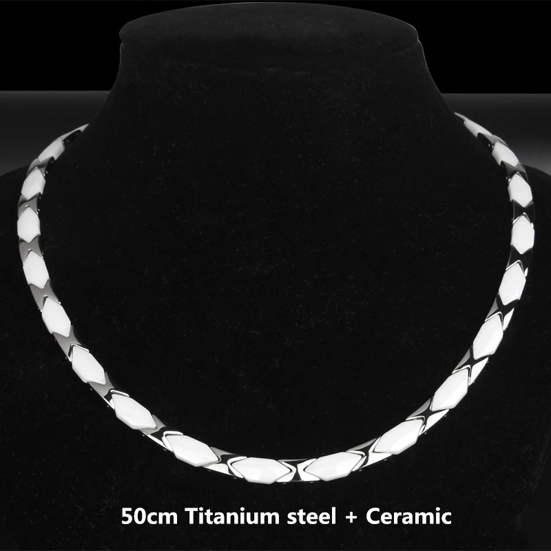 Ceramics Health Energy Magnetic Necklace Titanium Steel Men's Necklace Jewelry Gift Anti-Radiation Strengthen Immunity Stay Slim