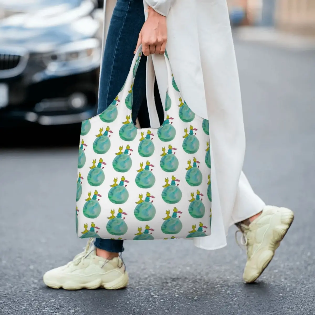 

The Little Prince Shopping Bag Cute Fox Print Fashion Funny Handbag Polyester Travel Student Bags