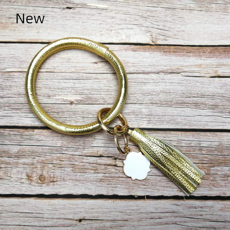 

ZWPON PU Leather Tassel Wristlet Keychain Monogram Enamel Big O Circle Key Chain Key Ring Wrist Strap Wholesale