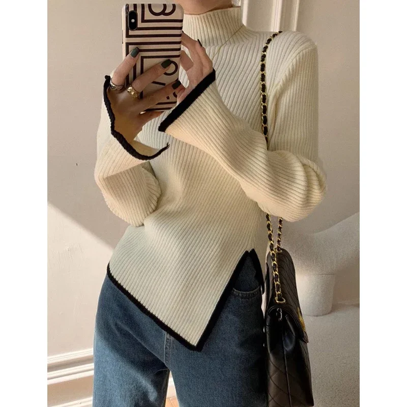 Водолазка трикотаж пуловеры женская осенне-зимняя одежда разделенная туника