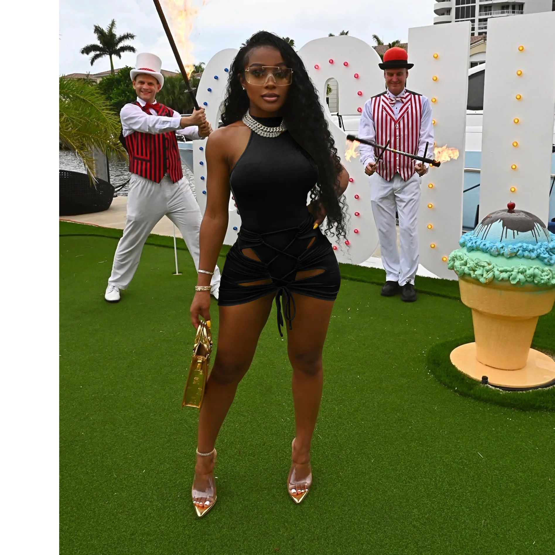 Женский пляжный летний комплект из двух предметов неоновый цвет боди без рукавов