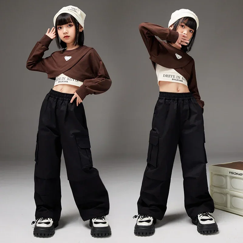 

Girls Streetwear Outfits Children Hip Hop Clothing Crop Tops Cargo Pants Clothes Sets Kids Street Dance Jazz Stage wear Costumes