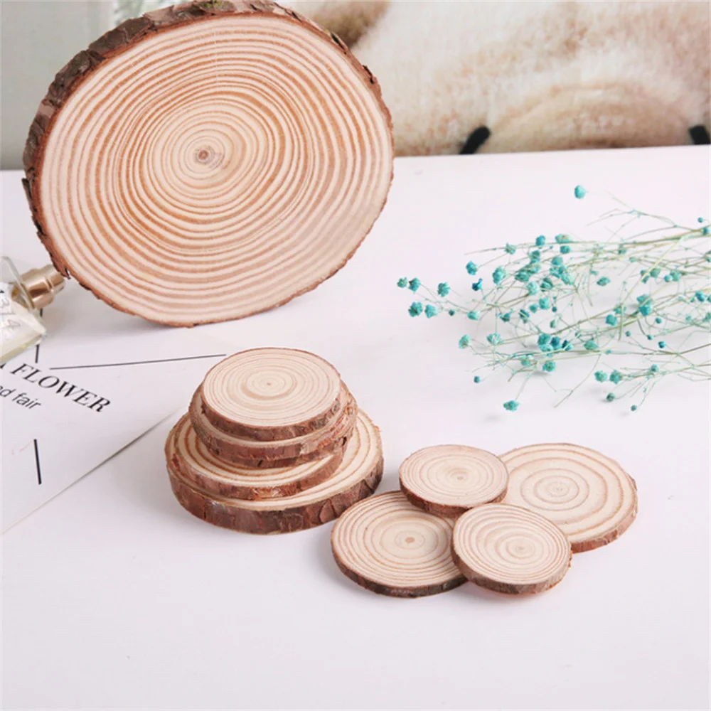 

1-3cm Thick Natural Pine Round Unfinished Wood Slices Circles With Tree Bark Log Discs DIY Crafts Rustic Wedding Party Painting