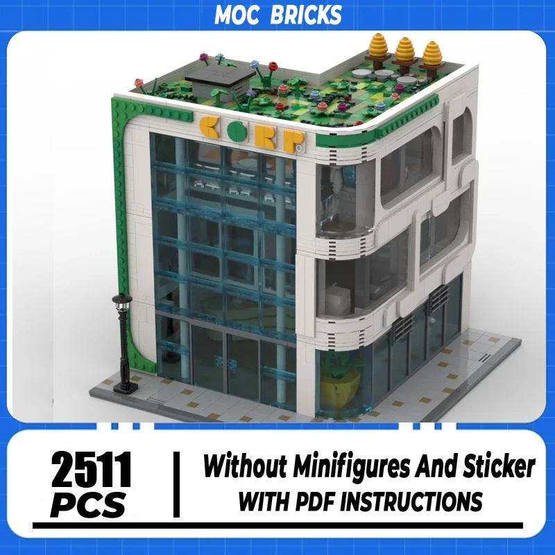 

Moc Building Block Modular Modern Corner Office Model Technology Brick DIY Assembly City Street View Toy For Holiday Gift