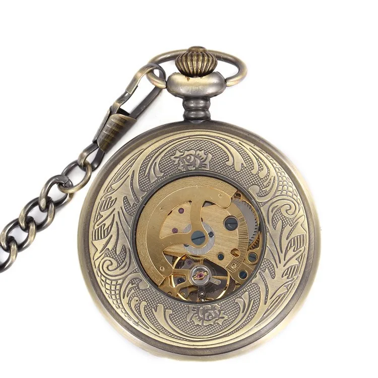 Luxury Mechanical Luminous Hands Pocket Watch for Men Women Skeleton Roman Numeral Dial Fob Chain Pendant Clock for Collection
