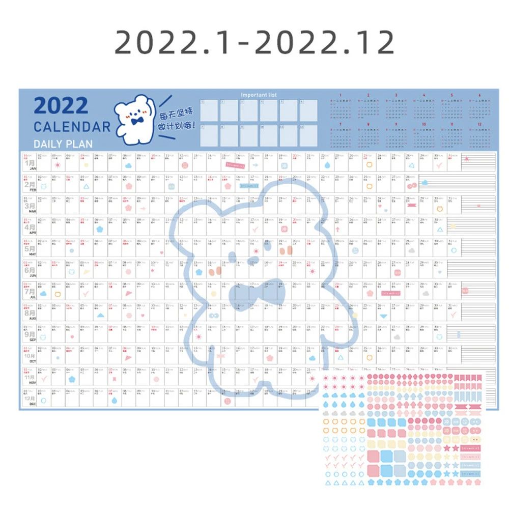 

2022 Wall Year Annual Plan Calendar Cartoon 365 Days Learning Annual Daily Schedule Memo Agenda Organizer Wall Stickers