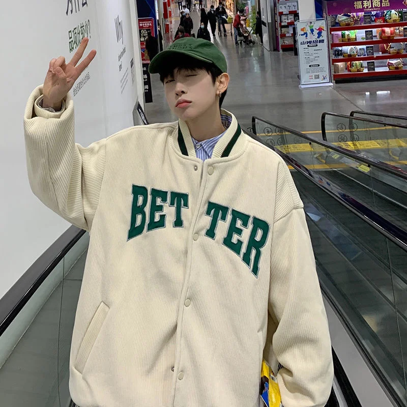 

SYUHGFA Men Clothing 2022 Spring Corduroy Baseball Coat Letter Oversize Fashion Jackets Korean Jackets Casual New Male Outerwear