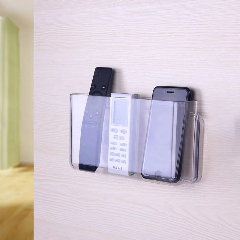 

Plastic Wall-Mounted Wall Shelf Desk Organizer Transparent Plastic Toilet Stand Punch-Free Stationery Remote Control Storage Box