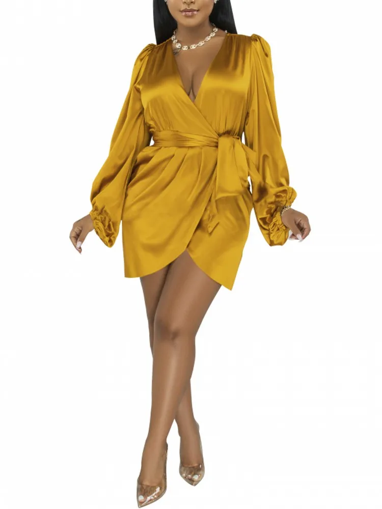 

V Neck Short Dress Women Lace Up High Waist Ropa Mujer Outfits Spring New Solid Fashion Elegant Streetwear Mini Dresses Vestidos