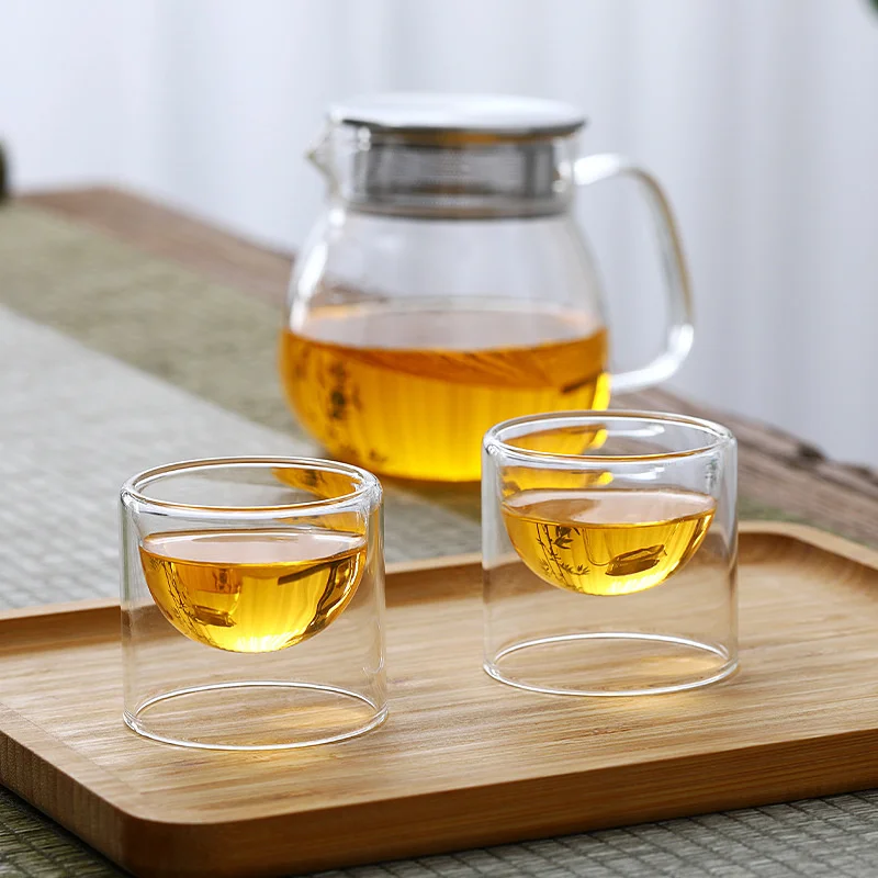 

Чайные наборы ручной работы, 6 шт./партия, 70 мл, термостойкие маленькие стеклянные чайные кружки с двойными стенками, китайский кунг-фу, чайный цветок, чайная чашка, кружка для воды