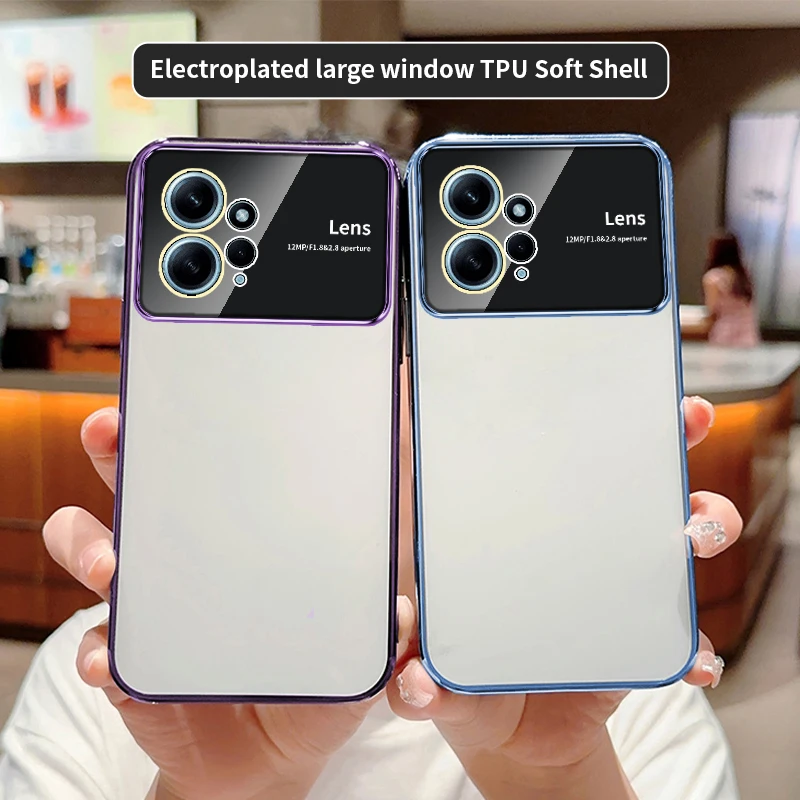 

for Xiaomi Redmi Note 12 4G Case 6D Plating Luxury Clear Large Window Lens Film Soft Silicone Cute Phone Cover RedmiNote124G