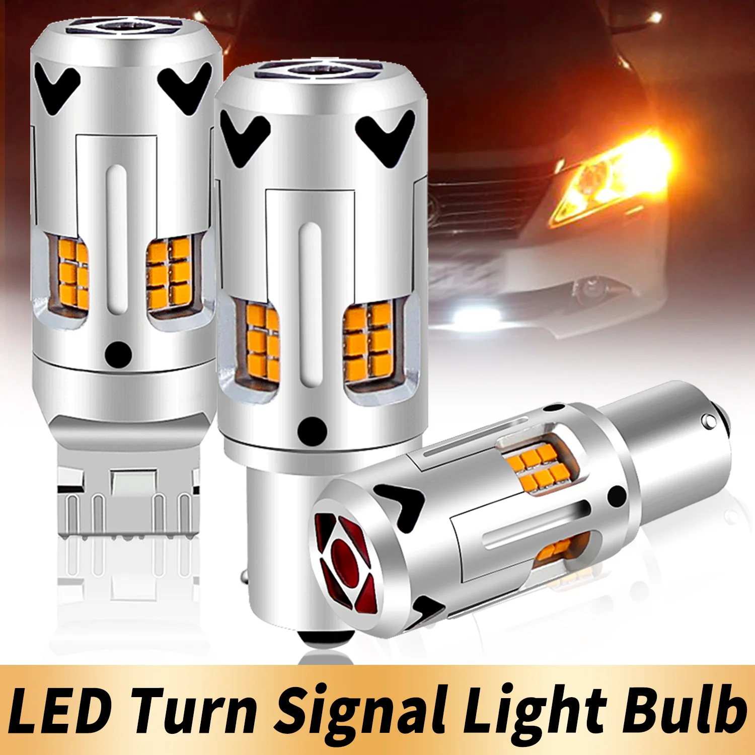 Фото 1 шт. 1156 BA15S P21W BAU15S PY21W LED лампа указателя поворота T20 7440, янтарная, без гипервспышки, Plug and Play, Canbus, для автомобиля/мотоцикла №2