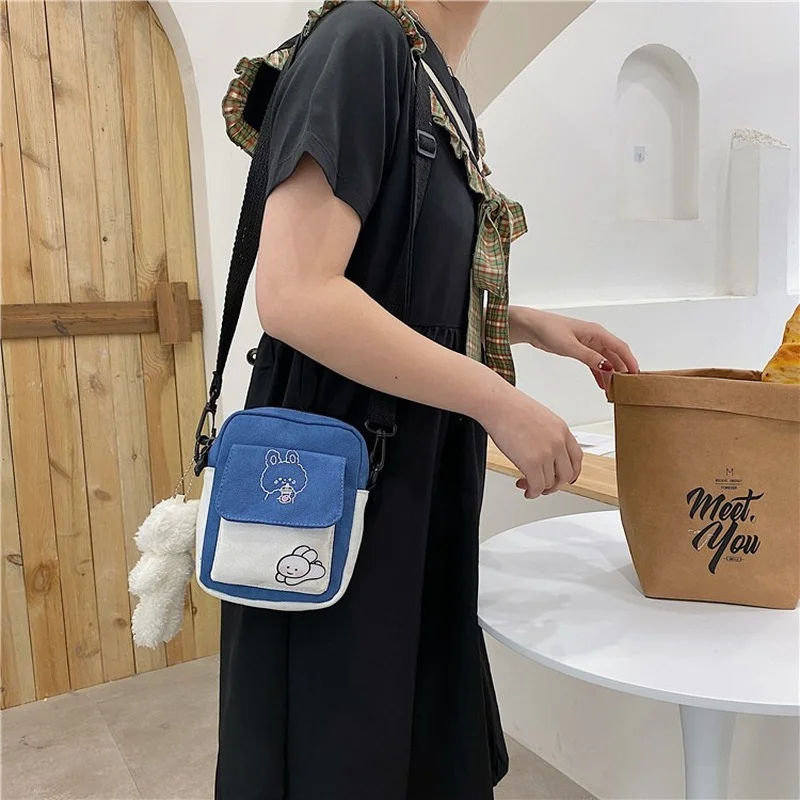 Canvas Shoulder Women's Bag Small Korean Fashion Messenger Crossbody Bag for Girl Students Cotton Cloth Female Handbags