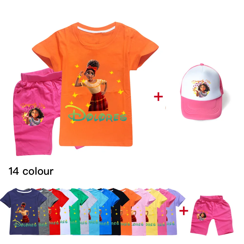 

2022 Disney Summer Encanto Cartoon Printing Cotton Comfortable and Cute Boys and Girls Clothes T + Short Sleeves + Peaked Cap