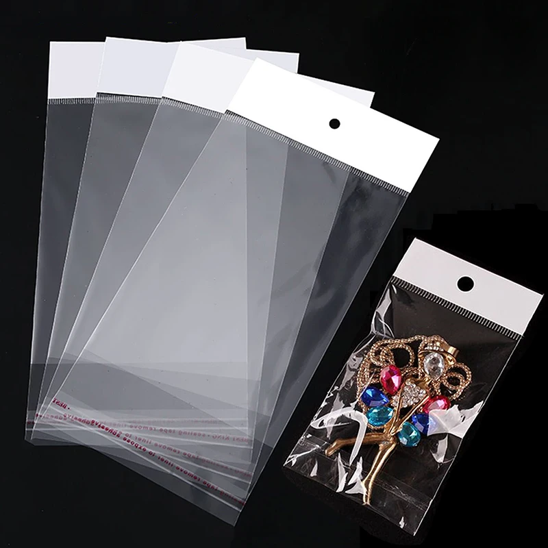 100pcs Transparent Self Adhesive Bag Plastic Hanging Opp Pouches Seal Gift Bag for Handmade Jewelry Display Retail Packing Bags