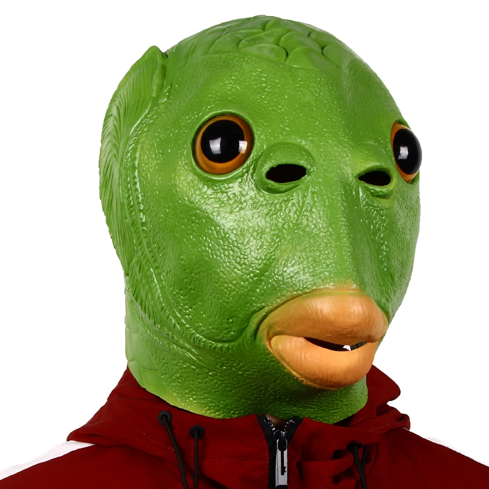 Мужская латексная маска с рисунком зеленой рыбы и монстра унисекс синтетическая