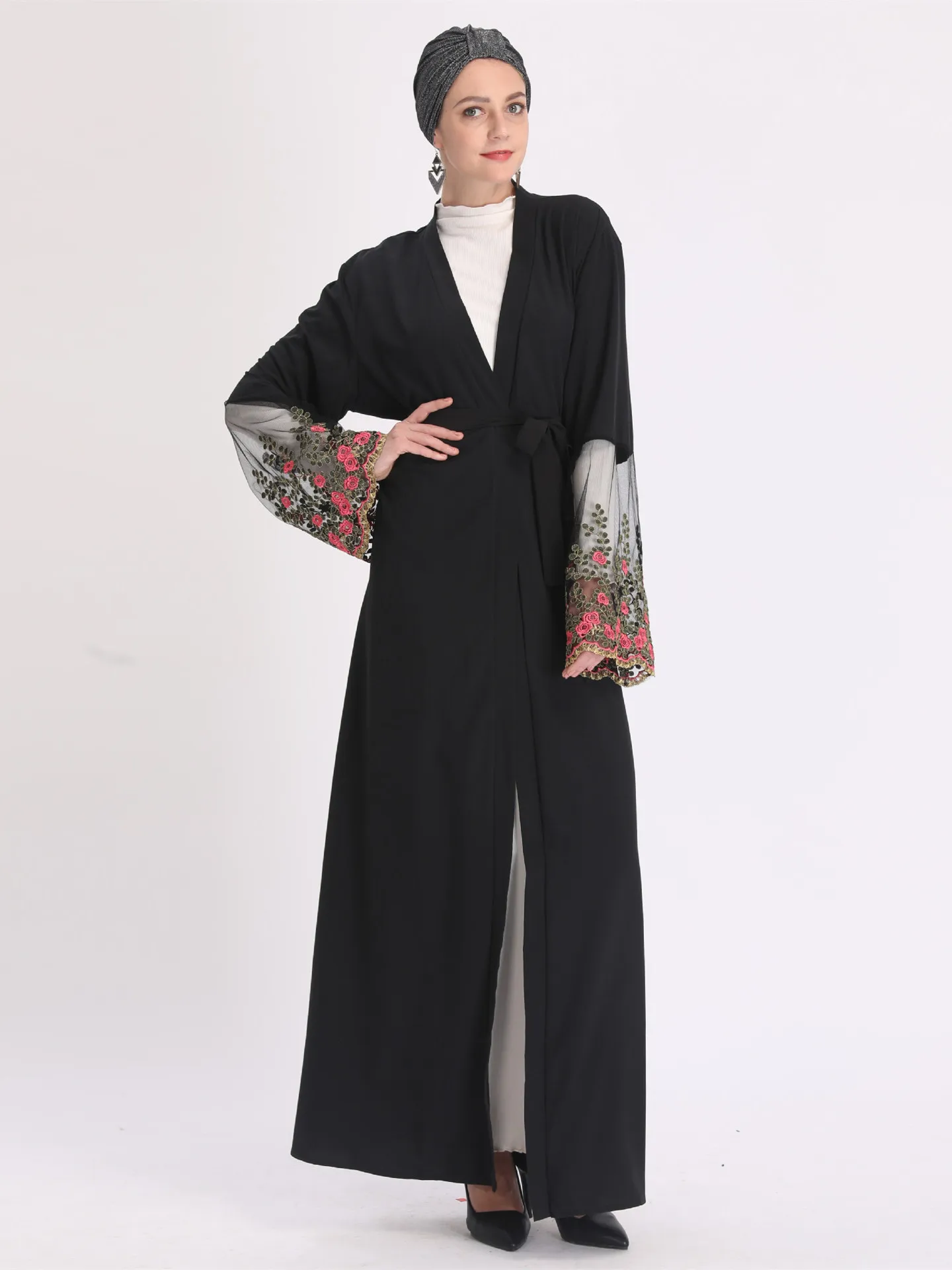 Рамадан ИД, кружевная вышивка, мусульманская одежда, абайя, кимоно, кардиган, мусульманское платье, Арабская служба поклонения, одежда F1021